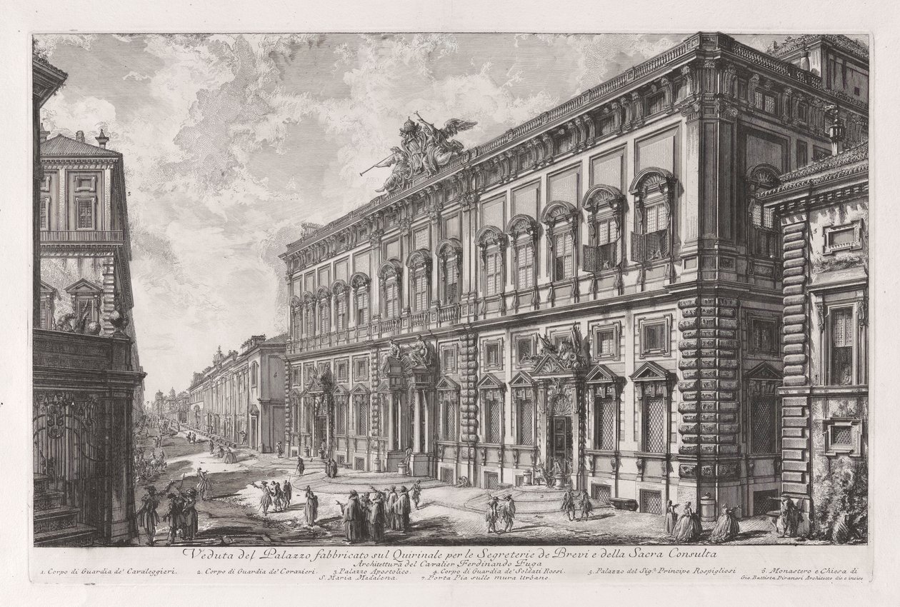 Ansicht des Palazzo auf dem Quirinal für den Sekretär der Briefe und den Heiligen Rat, aus Vedute di Roma von Giovanni Battista Piranesi