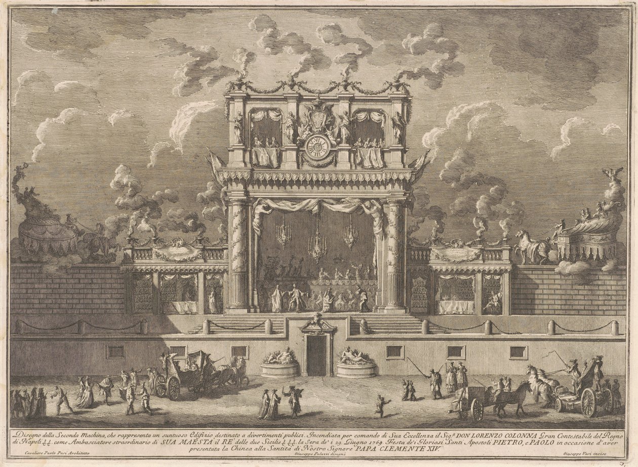 Die Zweite Maschine für die Chinea von 1769: Ein Gebäude für öffentliche Unterhaltung von Giuseppe Vasi, after Giuseppe Palazzi, after Paolo Posi