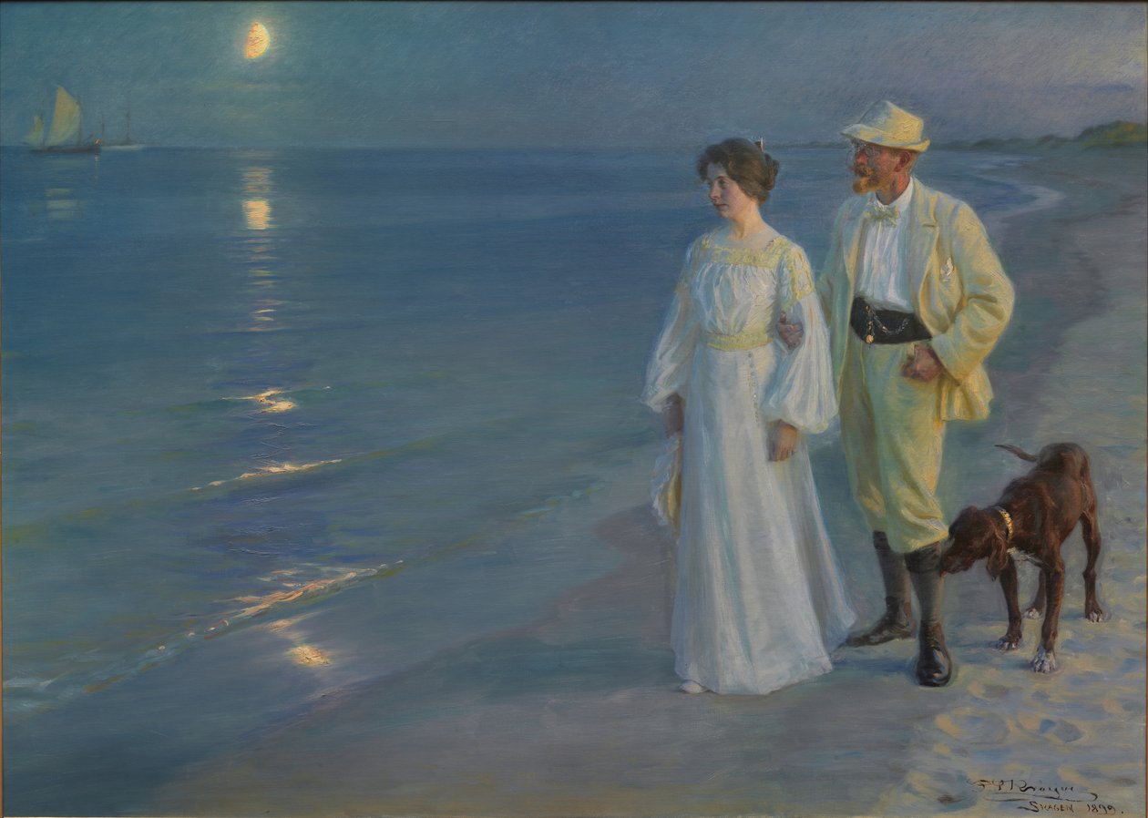 Sommerabend am Strand von Skagen. Der Künstler und seine Frau von Peder Severin Krøyer