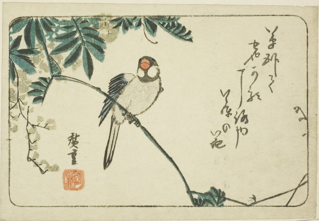 Spatz und Glyzinie von Utagawa Hiroshige
