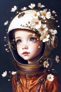 Kindastronaut auf dem Planeten Blumen
