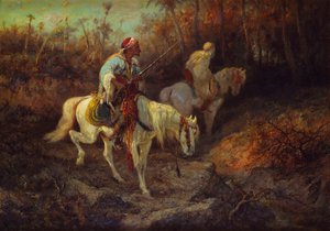 Arabische Reiter am Waldrand
