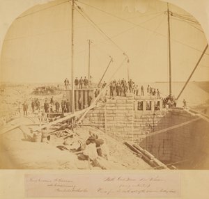Südtorhaus des neuen Reservoirs, Central Park, während des Baus