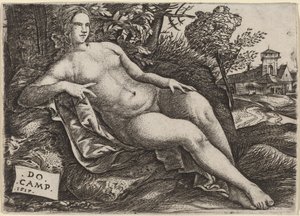 Venus, die in einer Landschaft ruht