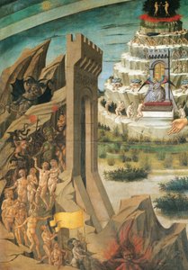 Figuren der Verdammten, Detail (aus der Göttlichen Komödie), Fresko von Domenico di Michelino, Kathedrale Santa Maria del Fiore, Florenz, Italien