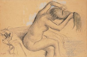 Nackte Frau, die sich die Haare frisiert; Femme nue se coiffant, um 1890-1895