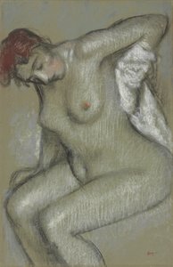 Nackte Frau trocknet sich ab; Femme nue s