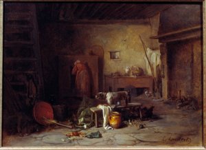 Kücheninterieur in Nohant Küche des Hauses von George Sand (Aurore Dupin, Baronne Dudevant) (1804-1876) (?). Gemälde von Eugene Lambert (1825-1900) 19. Jahrhundert Paris, Museum der Romantik