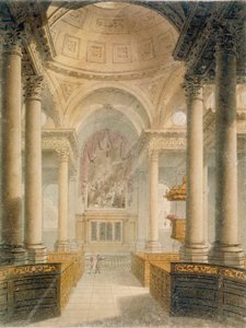 Innenraum der Kirche St. Stephen Walbrook, City of London, 1810