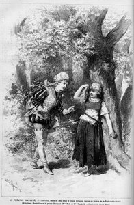 Theateraufführung: Aschenputtel und der Prinz Charming gespielt von Mme Theo und Melle Vanghel für das Stück „Cendrillon“ von Clairville (Louis François Nicolaie)