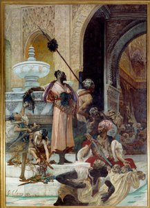 Das Massaker der Abenceragen. Die Abenceragen (maurischer Stamm des Königreichs Granada im 15. Jahrhundert) wurden von Boabdil genannt Zoghbi (1452-1528) ausgerottet.