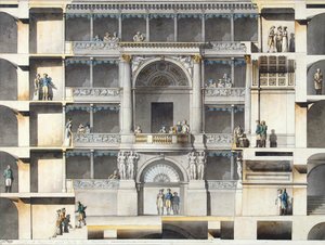 Das Sankt Petersburger Kaiserliche Bolschoi-Kamenny-Theater. Teile des Auditoriums mit der Zarenloge