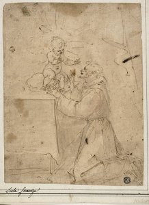 Der heilige Antonius von Padua, der das Christkind anbetet