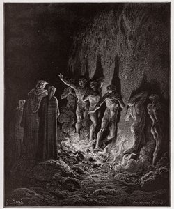 Die Göttliche Komödie, Purgatorio, Gesang 25: Die Lüsternen gehen durch das Feuer im siebten Kreis - von Dante Alighieri (1265-1321) - Illustration von Gustave Doré (1832-1883)