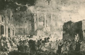 Die Zerstörung von Pompeji vor dem Tempel des Glücks (Gravur)