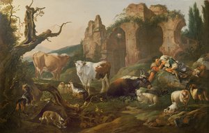 Bauernhoftiere in einer Landschaft, 1685