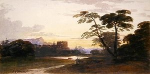 Eine Figur in einer bewaldeten Landschaft