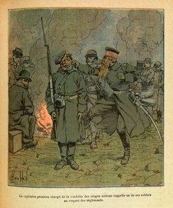 Die östliche Armee: Ein preußischer Hauptmann, verantwortlich für die Geiseln von Nuits-Saint-Georges, ruft einen seiner Soldaten zurück