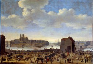 Ansicht des Quai und der Pont de la Tournelle, Île de la Cité und Île Saint-Louis in Paris um 1646