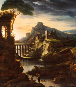 Abend: Landschaft mit einem Aquädukt