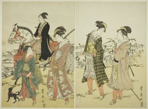 Gruppe von Falknern am Fluss von Utagawa Toyohiro
