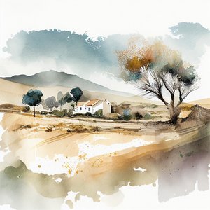 Abstrakte Aquarelllandschaft Südspanien von F. Abderrahim