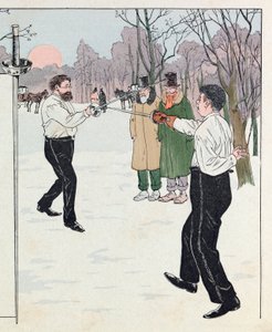Jacques Marie Gaston Onfray de Breville dit JOB (1858 - 1931); Illustration aus dem Buch „Les épées de France“: Ein Duell im Jahr 1894; Privatsammlung