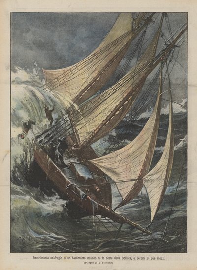 Spannendes Schiffsunglück eines italienischen Schiffes an der Küste Korsikas, Verlust von zwei Schiffsjungen von Achille Beltrame