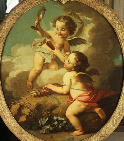 Eine Allegorie der Liebe - Putti vergnügen sich in einer Landschaft von Étienne Jeaurat