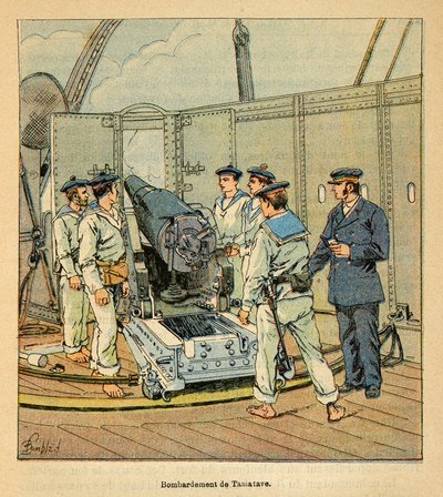 Der Krieg in Madagaskar - Anekdotische Geschichte der französischen Expeditionen von 1885-1895 von Henri Galli dit Galllichet (1854-1922), illustriert von Louis Bombled (1862-1927): Bombardierung von Tamatave durch die französische Marine, Private Sammlung von Louis Charles Bombled