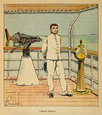 Der Krieg in Madagaskar - Anekdotische Geschichte der französischen Expeditionen von 1885-1895 von Henri Galli dit Galllichet (1854-1922), illustriert von Louis Bombled (1862-1927): Porträt von Admiral Bienaimé (1843-1930), Privatbesitz von Louis Charles Bombled