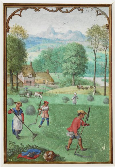 Juli: Ernte, Aussaat, aus einem Stundenbuch, ca. 1540 von Simon Bening